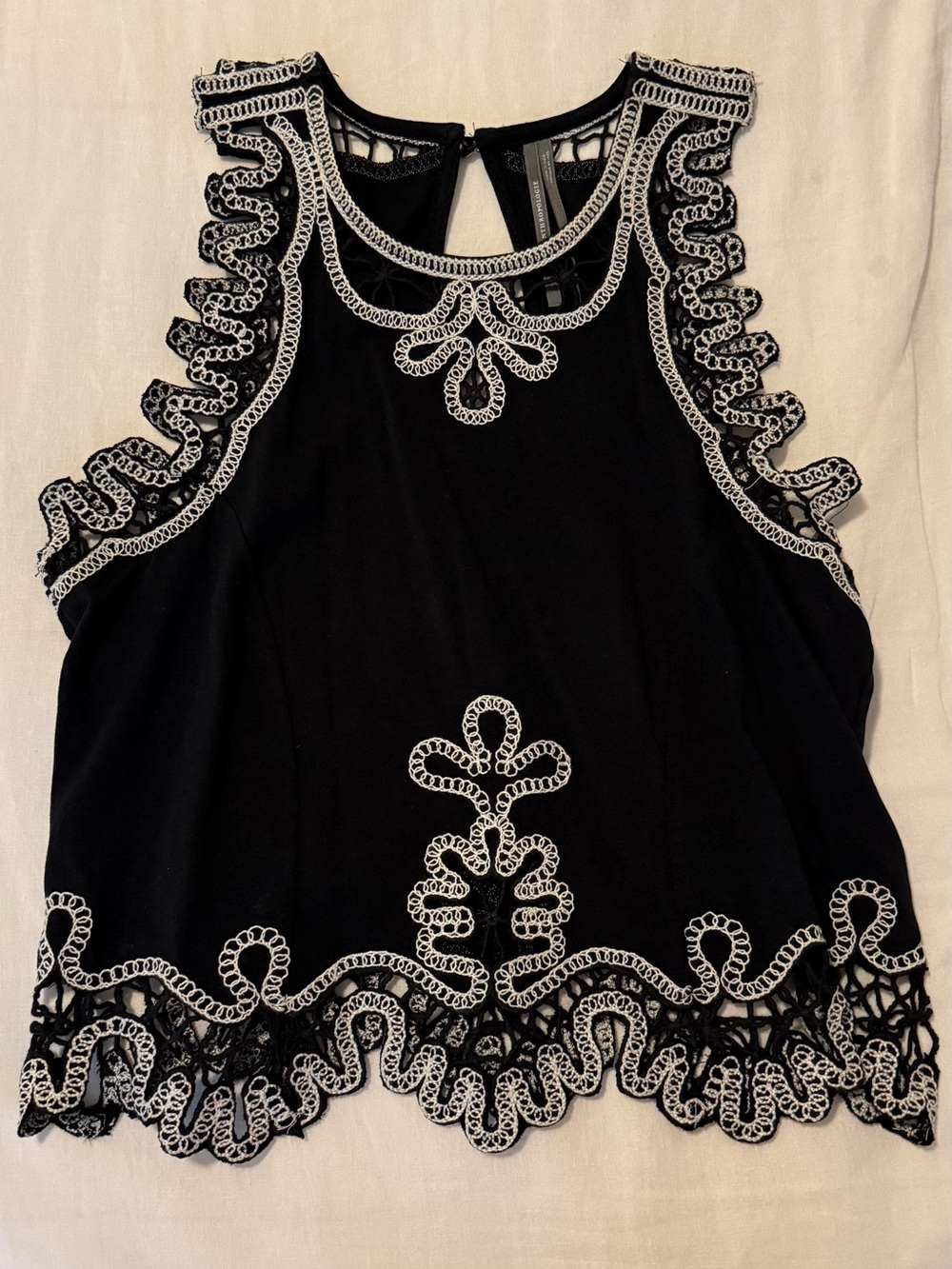 Anthropologie Black Camisole with Ivory Lace Trim